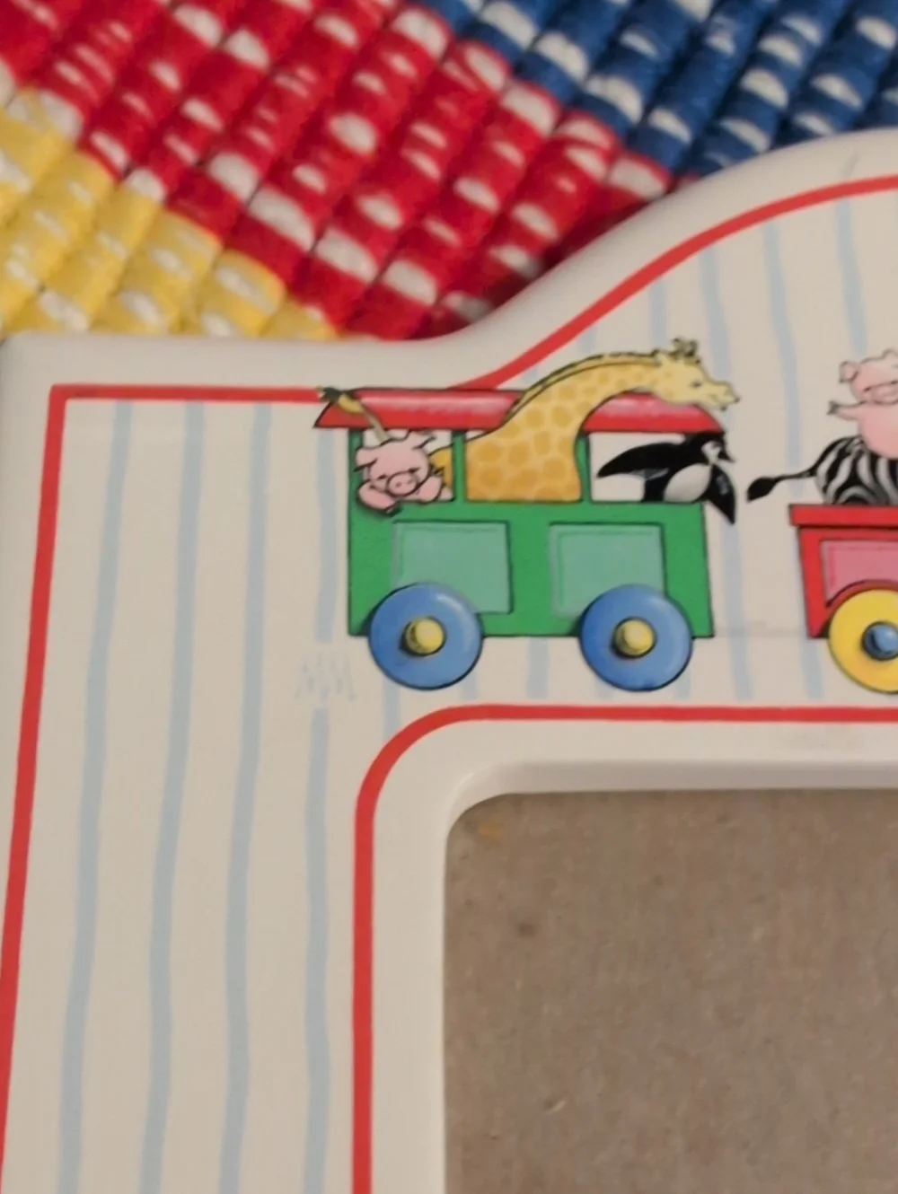 Vintage Handcrafted Baby Animals On A Train Picture Frame 6X7